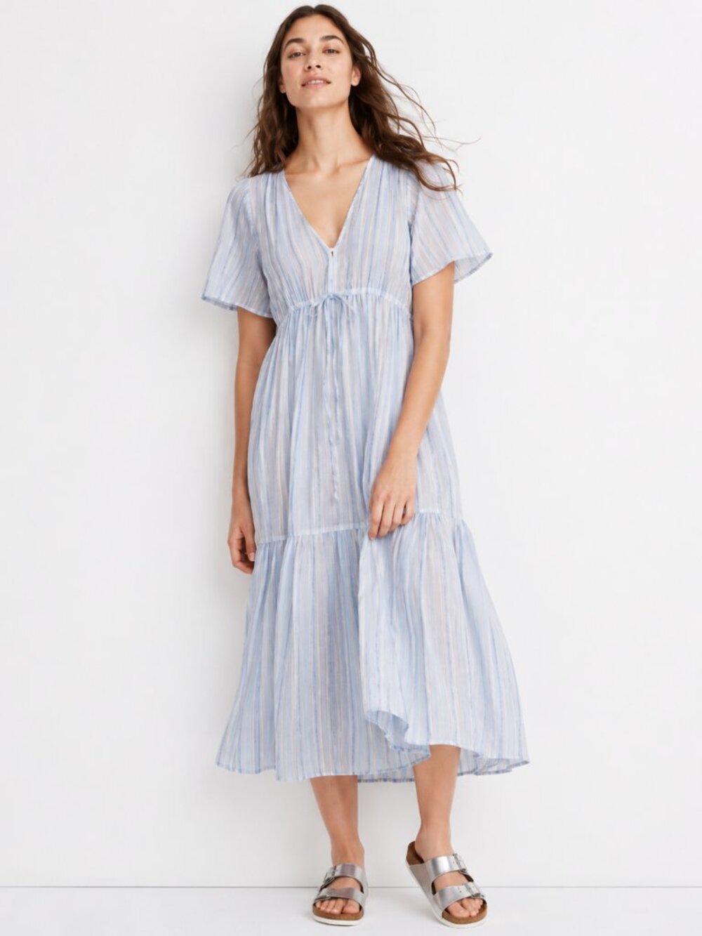 MADEWELL Tiered Cover-Up Midi Dress Light‎ Blue S